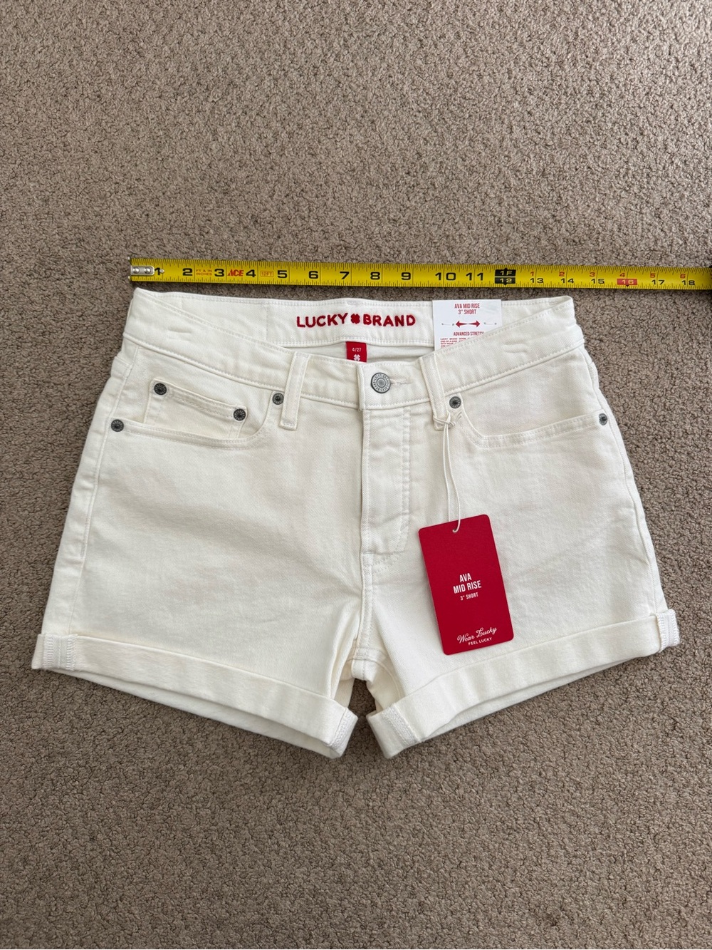 Lucky Brand Cream High-Rise Rolled Hem Denim Shorts